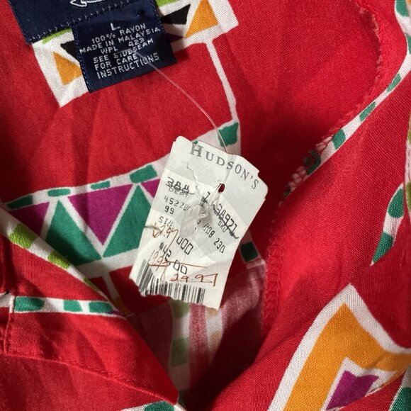Vintage Dockers By Levis Red Geo 90's Button-Up Shirt L West Aztec Dead Stock - Picture 11 of 12